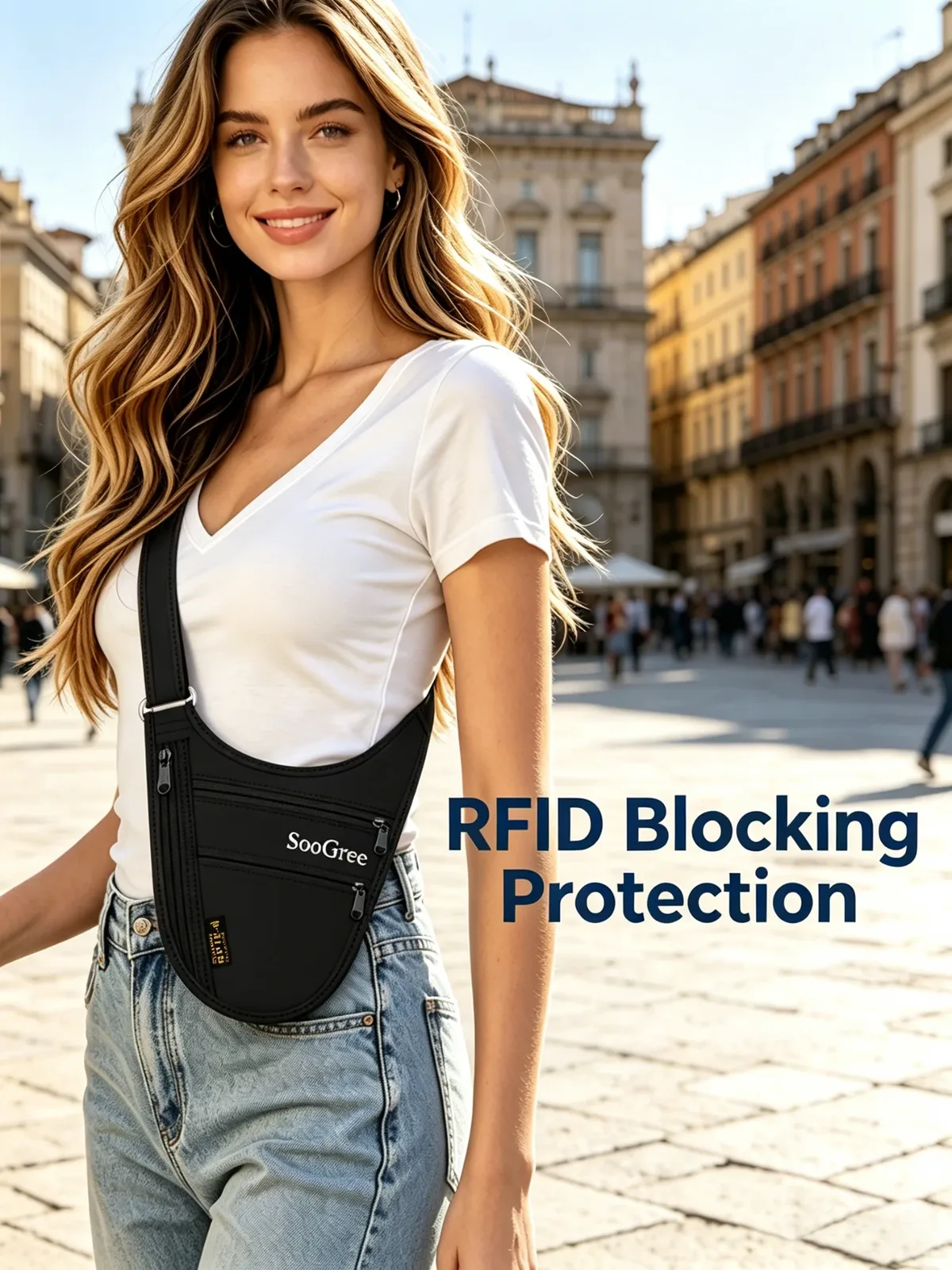 soogree pochette de voyage antivol avec blocage rfid, sac à bandoulière de sécurité caché, porte-passeport, po