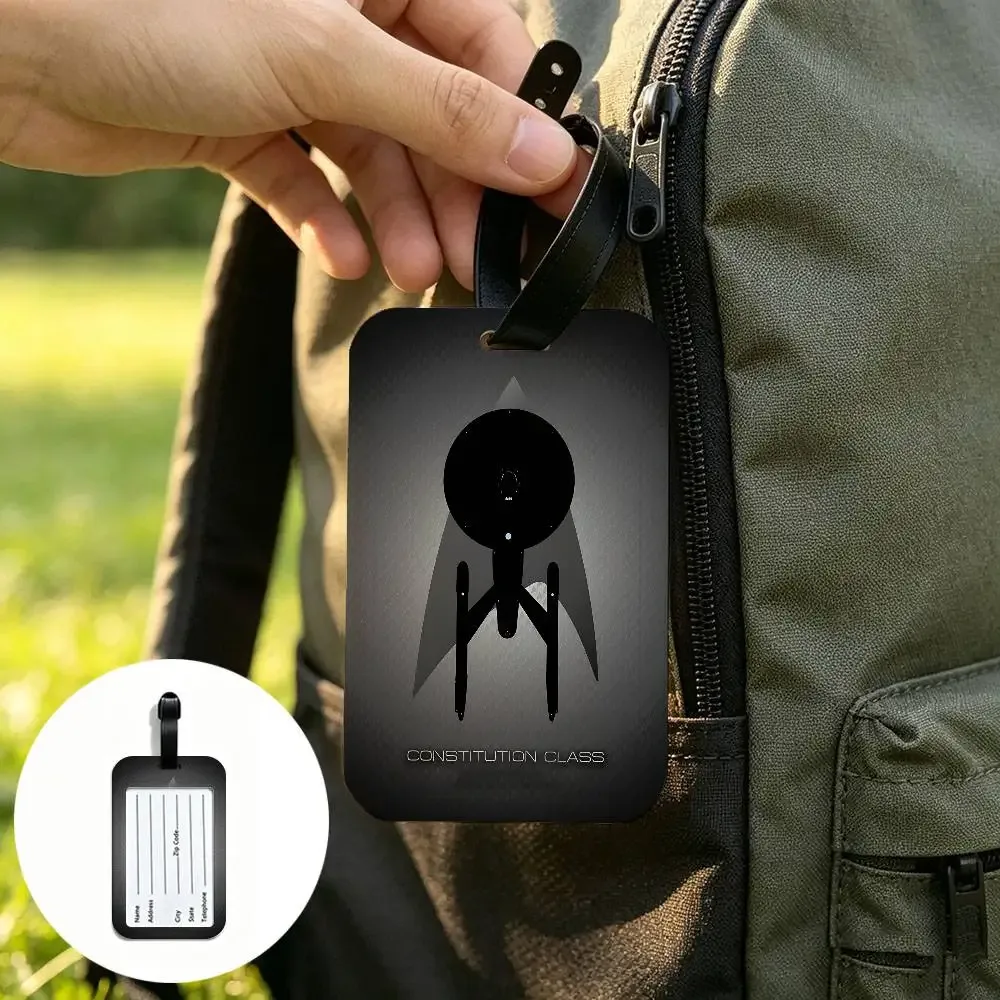 étiquette d'identification de bagage anti-perte en pvc avec logo star t-treks, porte-carte d'informations amovible, étiquette de bagage de voyage
