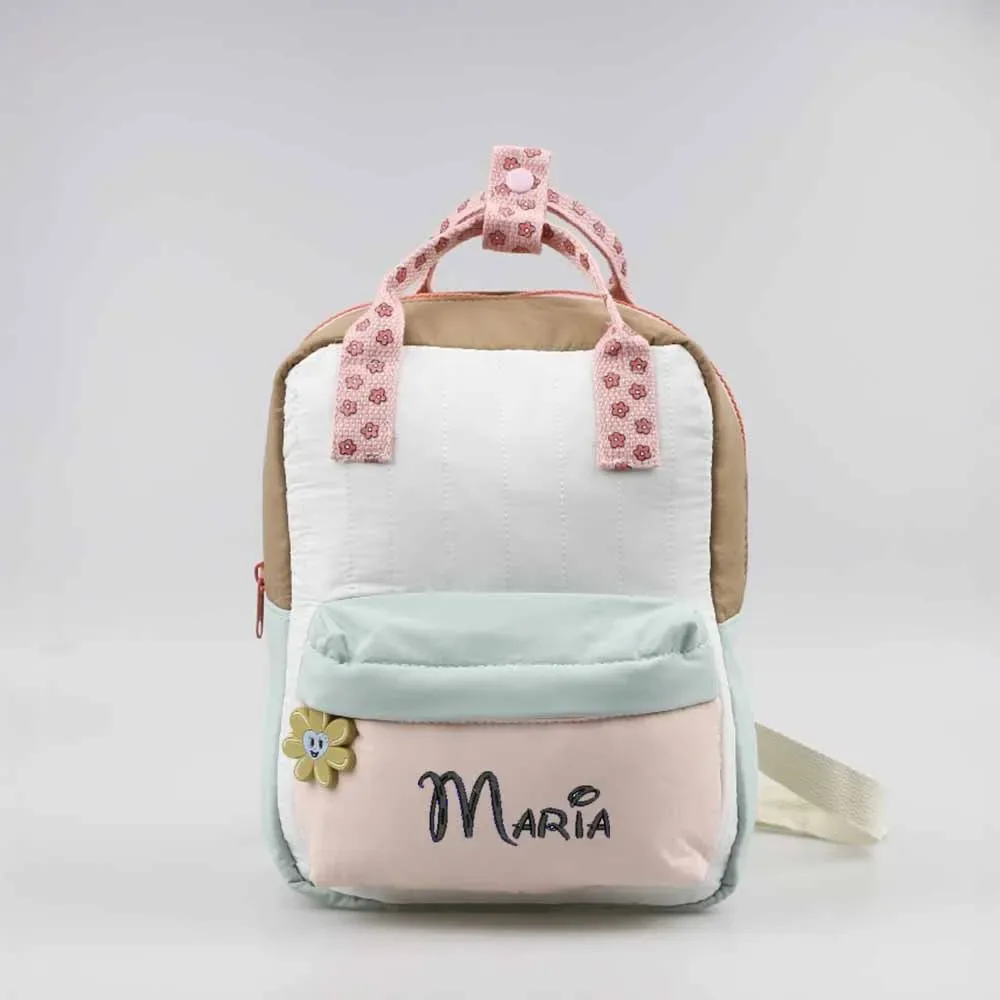 Nouveau sac à dos brodé pour enfants, sac coloré avec pendentif tournesol mignon, sac à main personnalisé avec n'importe quel nom, sac à collation de voyage, sac pour le campus