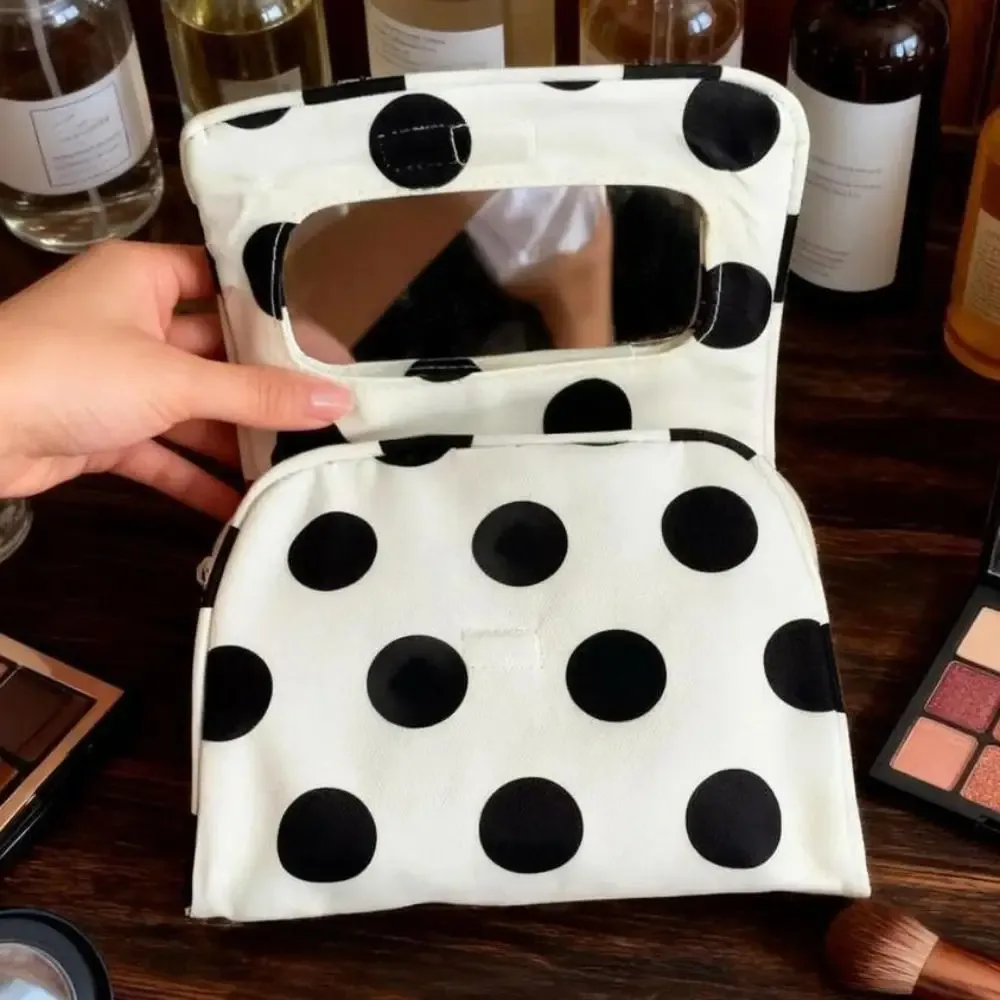 sac cosmétique portable en toile à pois, grande capacité, sac de rangement pour bijoux à rayures, sac de voyag