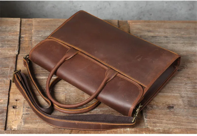 pndme – porte-documents rétro en cuir de vache crazy horse pour hommes, sac quotidien étanche pour ordinateur portable, sacs à bandoulière de travail en cuir véritable