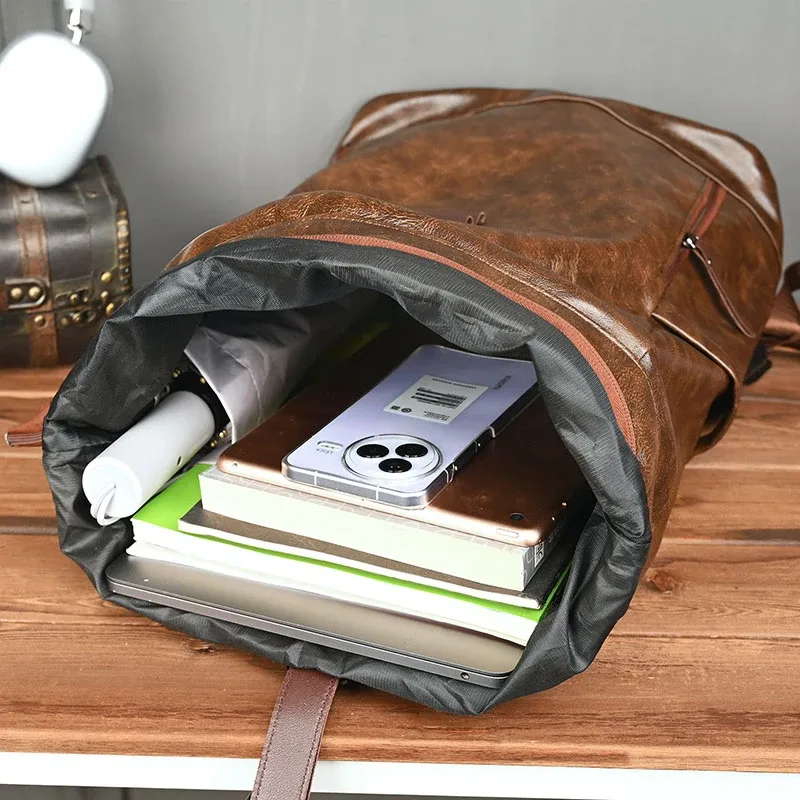 sac à dos en pu pour hommes, grande capacité, voyage en plein air, déplacements, camping, randonnée, sac à bandoulière, voyage d'affaires, ordinateur portable, collège, cartable