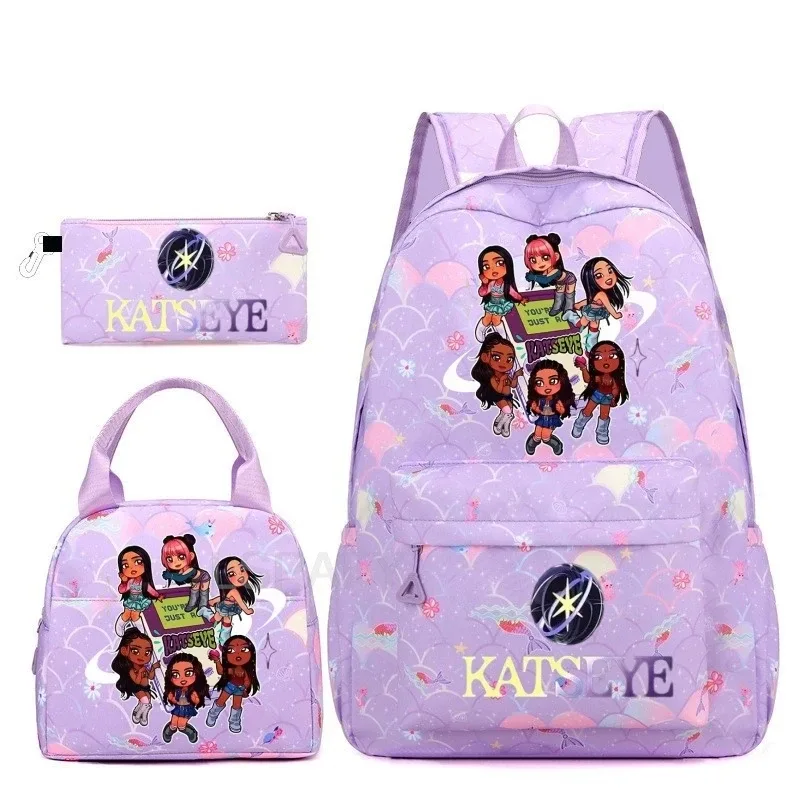 sac à dos amusant katseye, imperméable, grande capacité, pour ordinateur portable, sac d'école, pour femmes et hommes, motif dessin animé, sac de voyage, ensemble de 3 pièces.