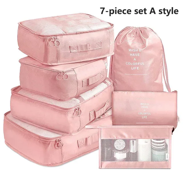 sacs de rangement pour organisateur de voyage, 7 pièces, cube de garde-robe, valise, ensemble de cubes d'emballage, bagages, vêtements, pochette à chaussures pliante