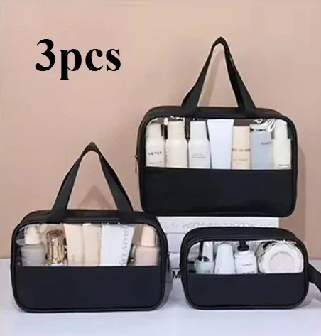 sac de toilette de voyage portable pour femme, transparent, multifonction, grande capacité, sacs de bain et de toilette, étui de rangement étanche en pu