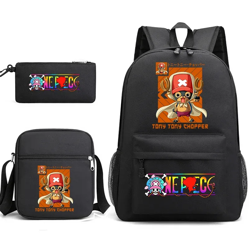 ensemble de sacs à dos d'école imprimés one piece tony tony chopper pour garçons et filles, sac mignon d'anime avec sac à bandoulière et étui à crayons