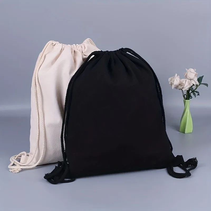 sac à dos en toile de coton avec cordon de serrage, sac de sport, sac à dos de sport, sac cadeau de rangement, paquet de 2 noirs 34.5x40cm décontracté