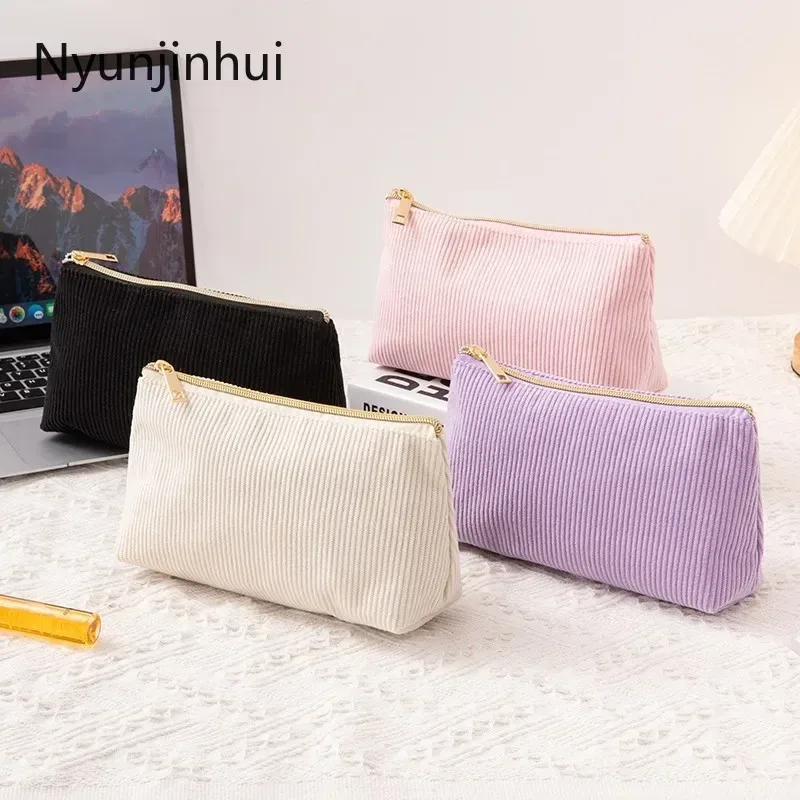 nouvelle trousse de rangement pour cosmétiques en velours côtelé pour femmes, trousse à cosmétiques pratique de grande capacité, trousse à pinceaux de maquillage