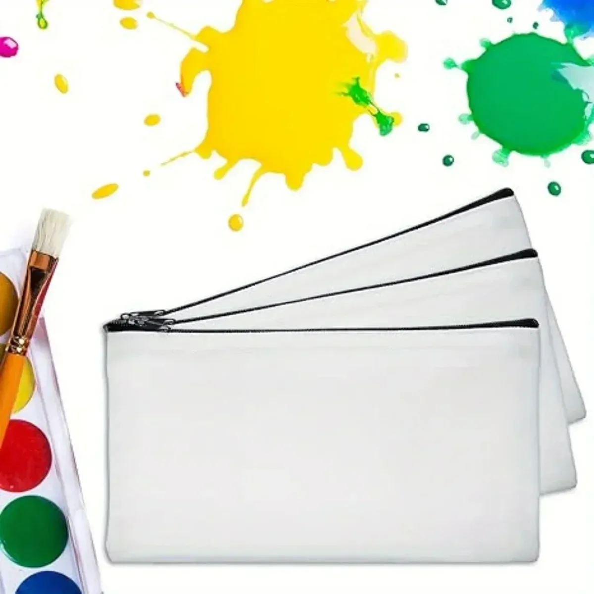 10 pochettes vierges à fermeture éclair – sacs organisateurs de cosmétiques et de voyage polyvalents blancs et beiges