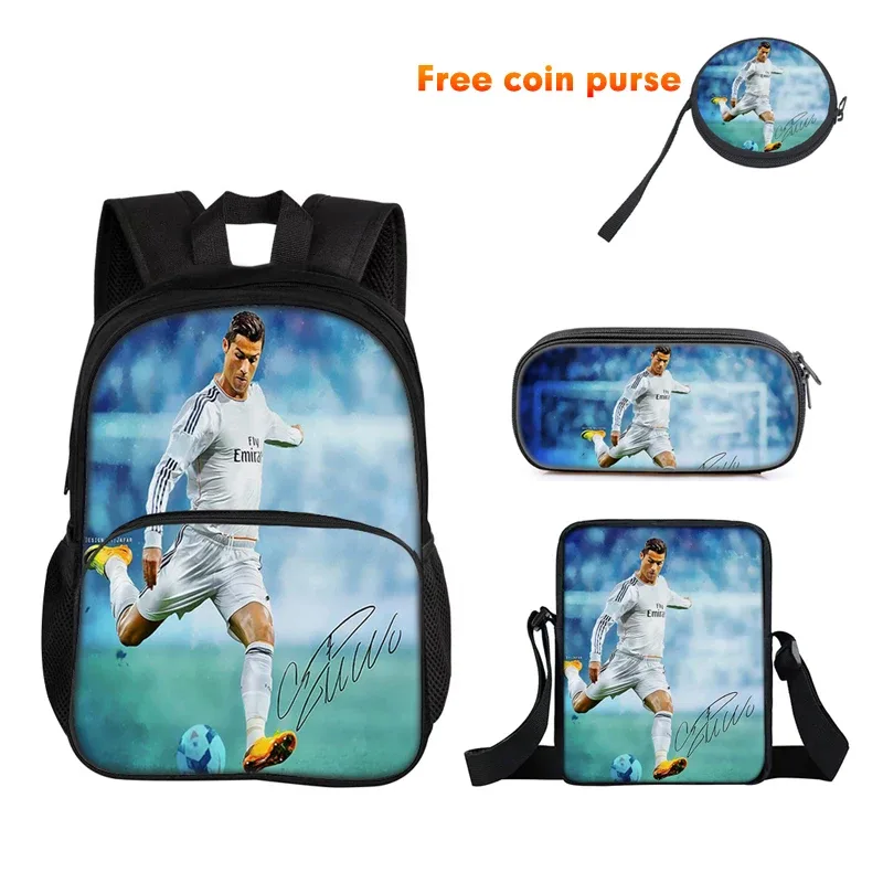 ronaldo 3 pièces ensemble sac à dos sport sac à bandoulière trousse à crayons cr sac à dos football étoile livre sacs pour garçons filles meilleur cadeau