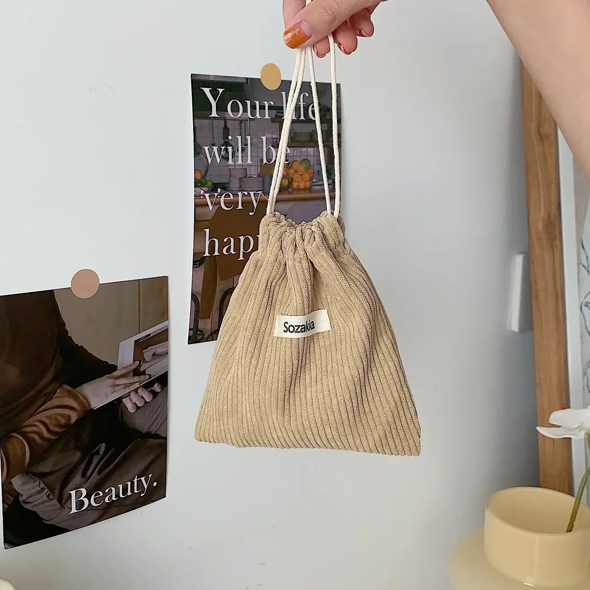 sac à cosmétiques à cordon de couleur unie, 1 pièce, pochette de voyage pour cosmétiques, rouge à lèvres, bonbons, sac d'emballage cadeau de noël, sac de rangement