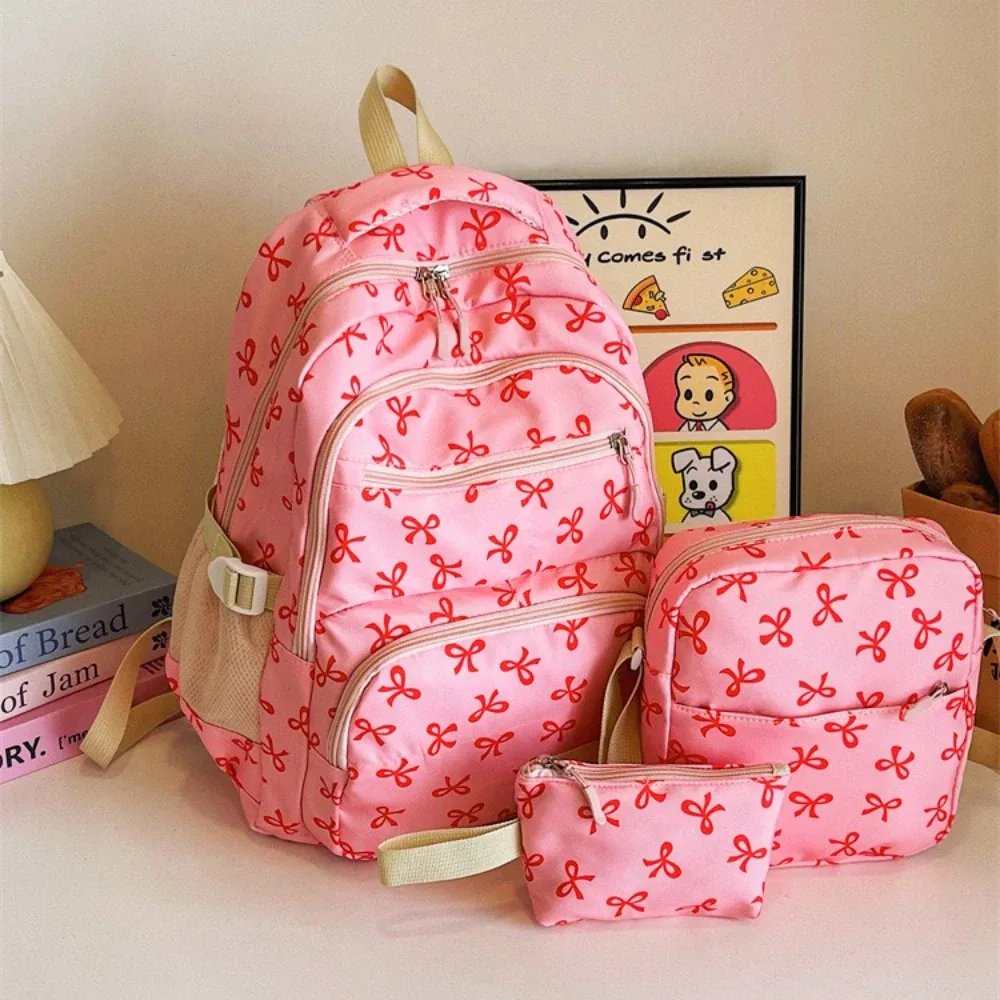 ensemble de 3 sacs à dos mignons avec nœuds, grand sac à dos scolaire, sac à dos de voyage décontracté polyvalent, sac bandoulière pour filles