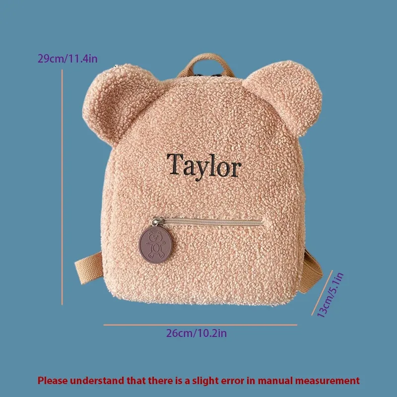 sac à dos décontracté en peluche brodé personnalisé en forme d'ours en peluche, idéal pour l'école, les sorties quotidiennes et les cadeaux