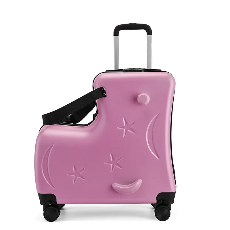 nouvelle valise pour enfants cheval en bois assis pour monter sur les bagages avec 360 ° petite valise de voyage à roue pivotante de 20/24 pouces embarquée