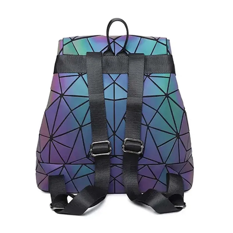 sac à dos pour hommes et femmes, épissure géométrique, sac à dos de voyage à la mode pour étudiantes, grande capacité, sac d'école à réflexion holographique