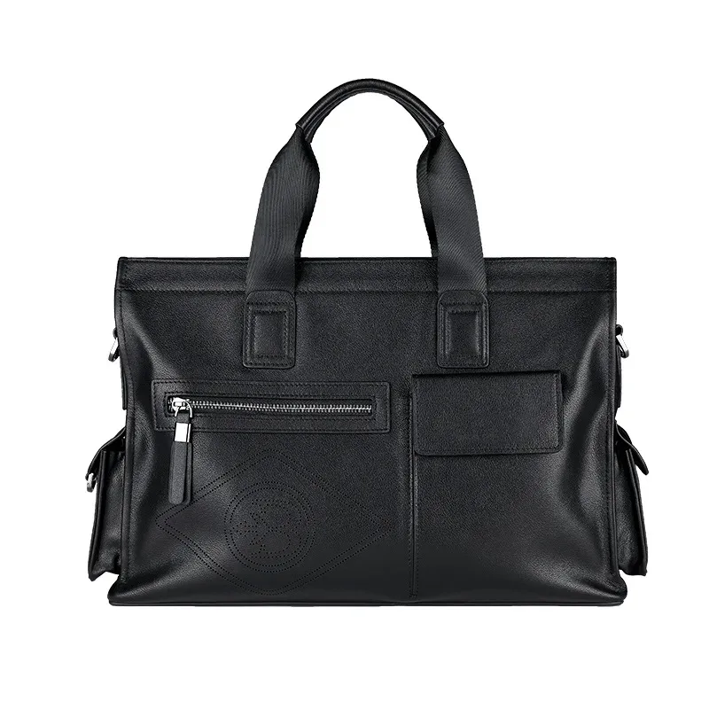 porte-documents en cuir pour hommes, fourre-tout d'affaires de grande capacité, sac à main tendance, véritable première couche de peau de vache