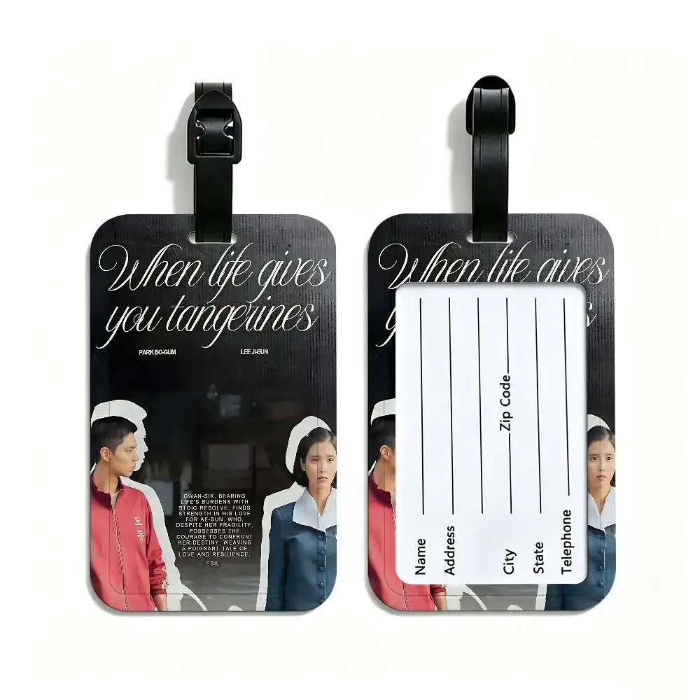 étiquette de bagage en pvc "when life gives you tangerines" de korean tv avec carte d'information et étiquette anti-perte pour valise, sac à dos, voyage