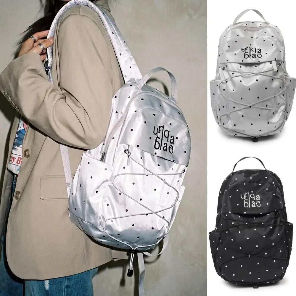 Sac à dos à pois tendance Y2K style millennial en nylon avec cordon de serrage, sac à dos minimaliste durable pour étudiants, idéal pour l'école et l'extérieur
