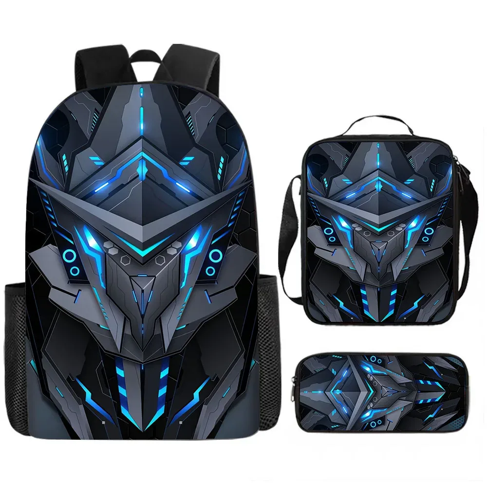 sacs d'école de luxe originaux et cool de style mécanique, imprimés en 3d, lot de 3 pièces : sac à dos pour ordinateur portable, sac à déjeuner et trousse à crayons