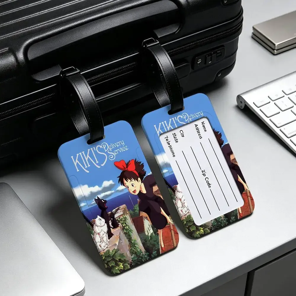 étiquette de bagage en pvc du film d'animation k-kikis d-delivery service avec carte d'information, étiquette d'identification anti-perte pour bagages et sacs d'école.