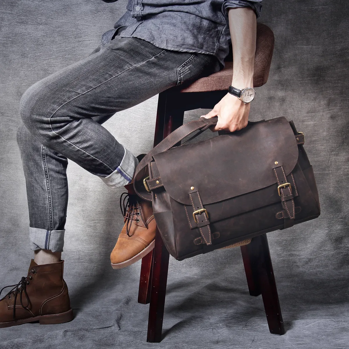 s.worke sac à bandoulière vintage en cuir véritable pour homme, sac messager en cuir de vachette crazy horse, sacs classiques pour ordinateur portable 14 pouces