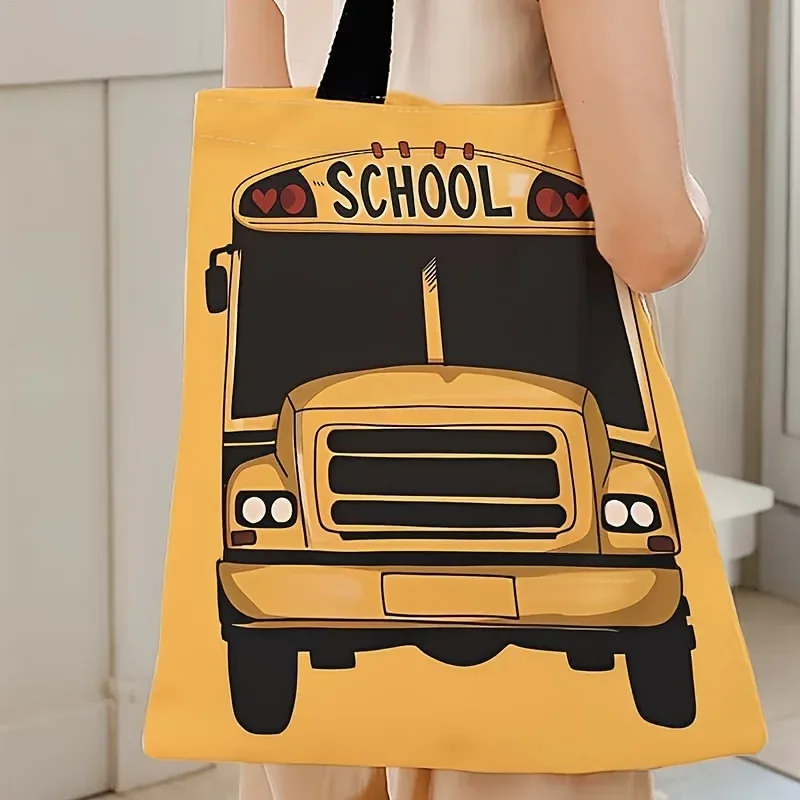 sac fourre-tout décontracté imprimé motif bus paysage de londres, sac à main multifonctionnel réutilisable à la mode, sac de plage, sac de courses imprimé