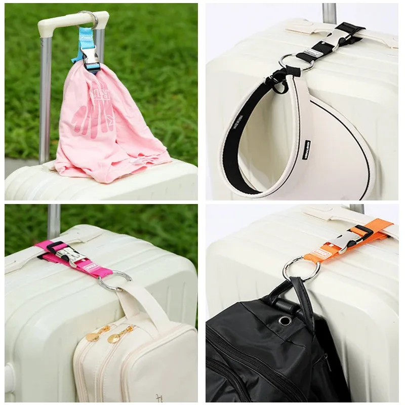 robusta sangle de bagage en nylon 1 pièce avec clip en métal ; ceinture de valises réglable pour un transport facile de sacs