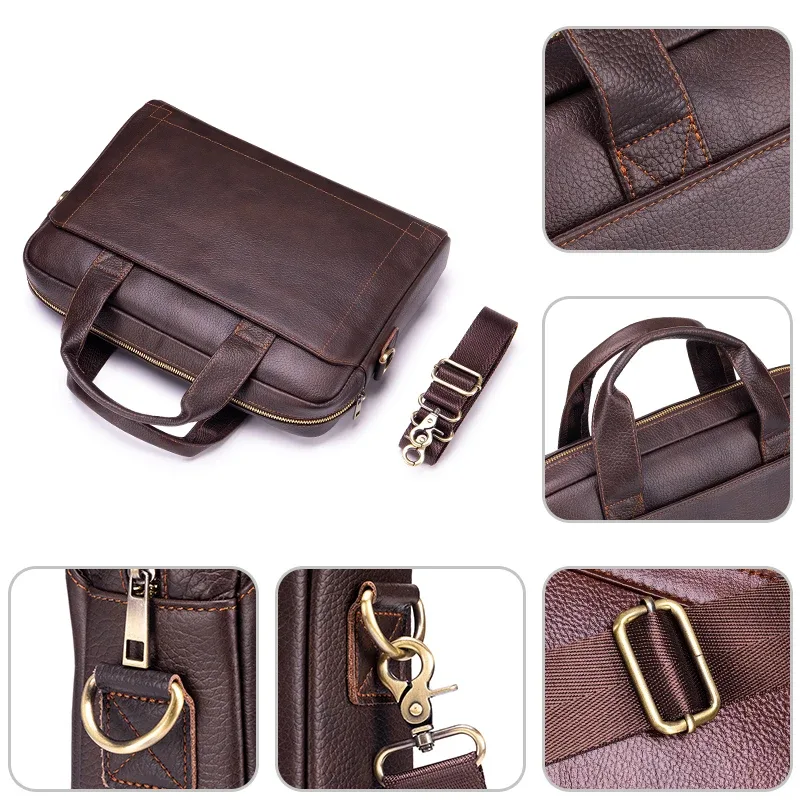 porte-documents d'affaires en cuir véritable pour homme, grande capacité, sac pour ordinateur portable, plusieurs poches, sac de travail durable pour le bureau