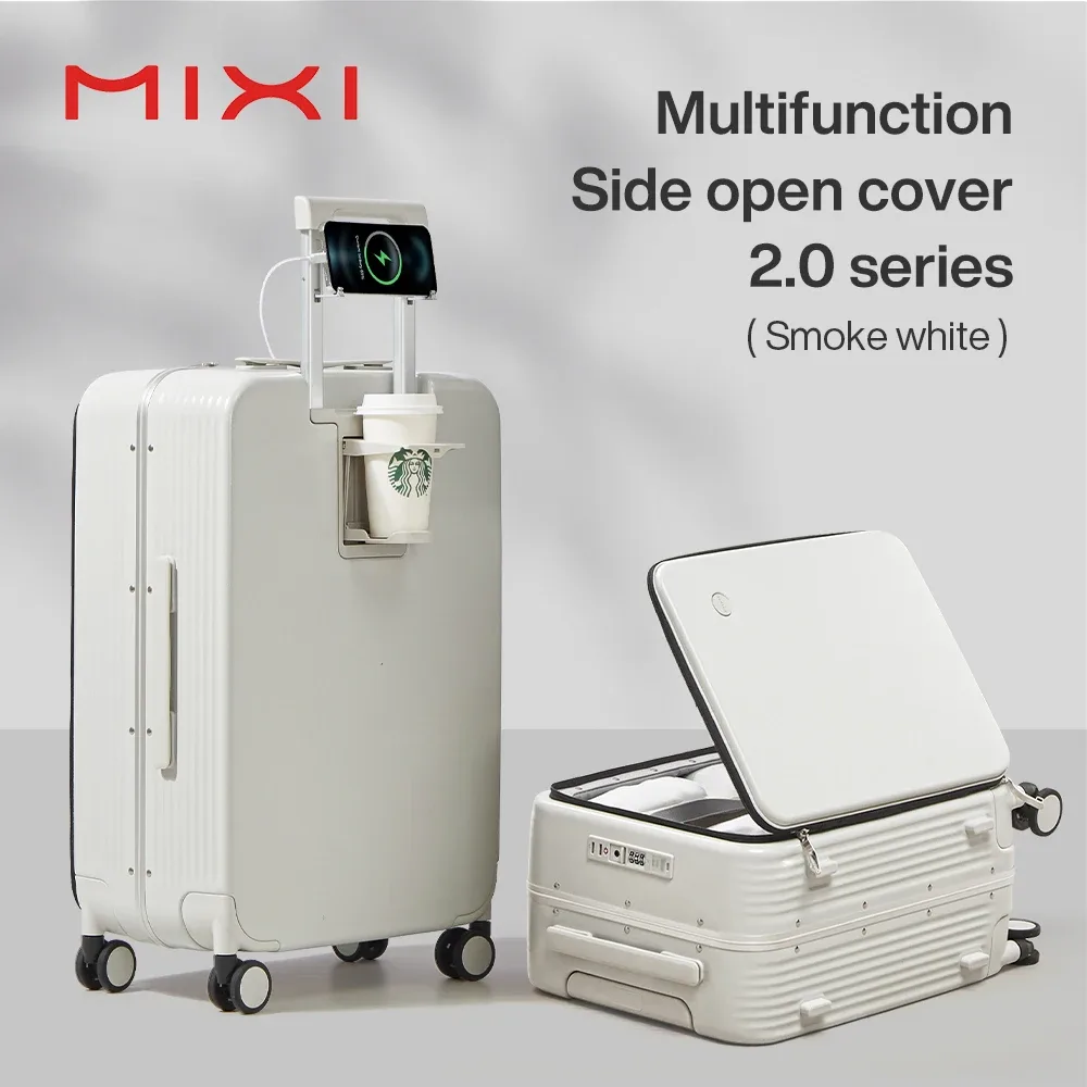 mixi nouvelle valise à cadre en aluminium bagage à roulettes avec port usb tasse de cabine d'embarquement et support pour téléphone 20 24 pouces