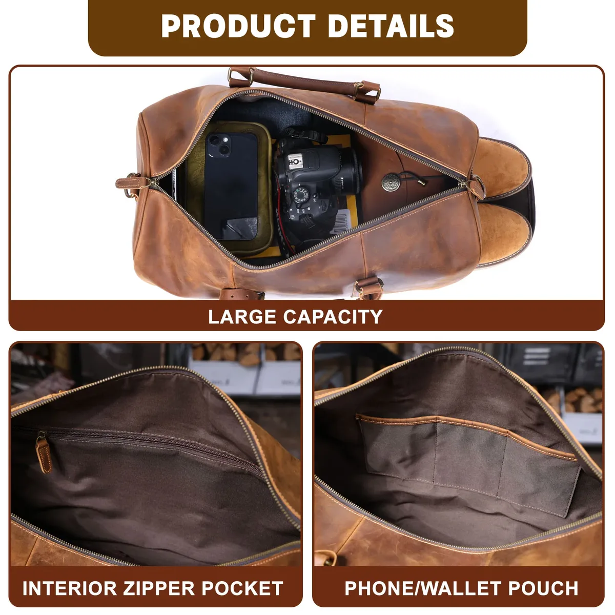 sac de voyage vintage en cuir pleine fleur pour homme s.worker, sac de week-end artisanal