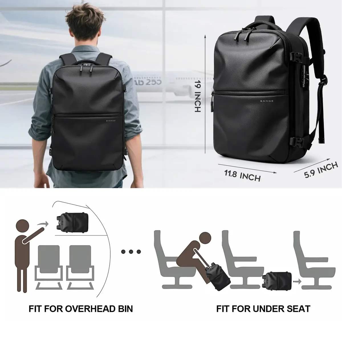 bange anti-vol hommes voyage sac à dos compression sous vide 15.6 pouces sac à dos pour ordinateur portable pour affaires sac d'école pack randonnée sacs à dos