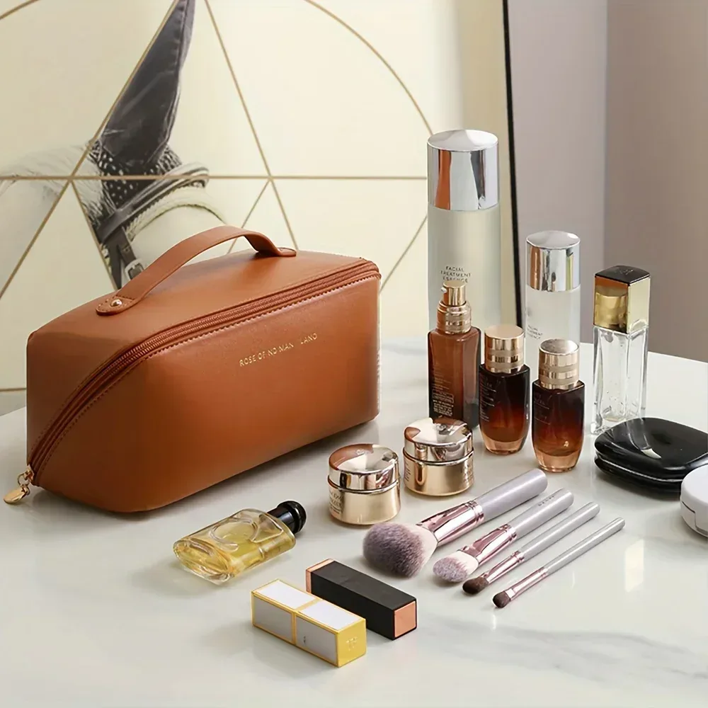 trousse de toilette grande capacité pour femme, sac de rangement portable pour maquillage avec séparateurs, poignée et fonction organisateur, sac à fermeture éclair