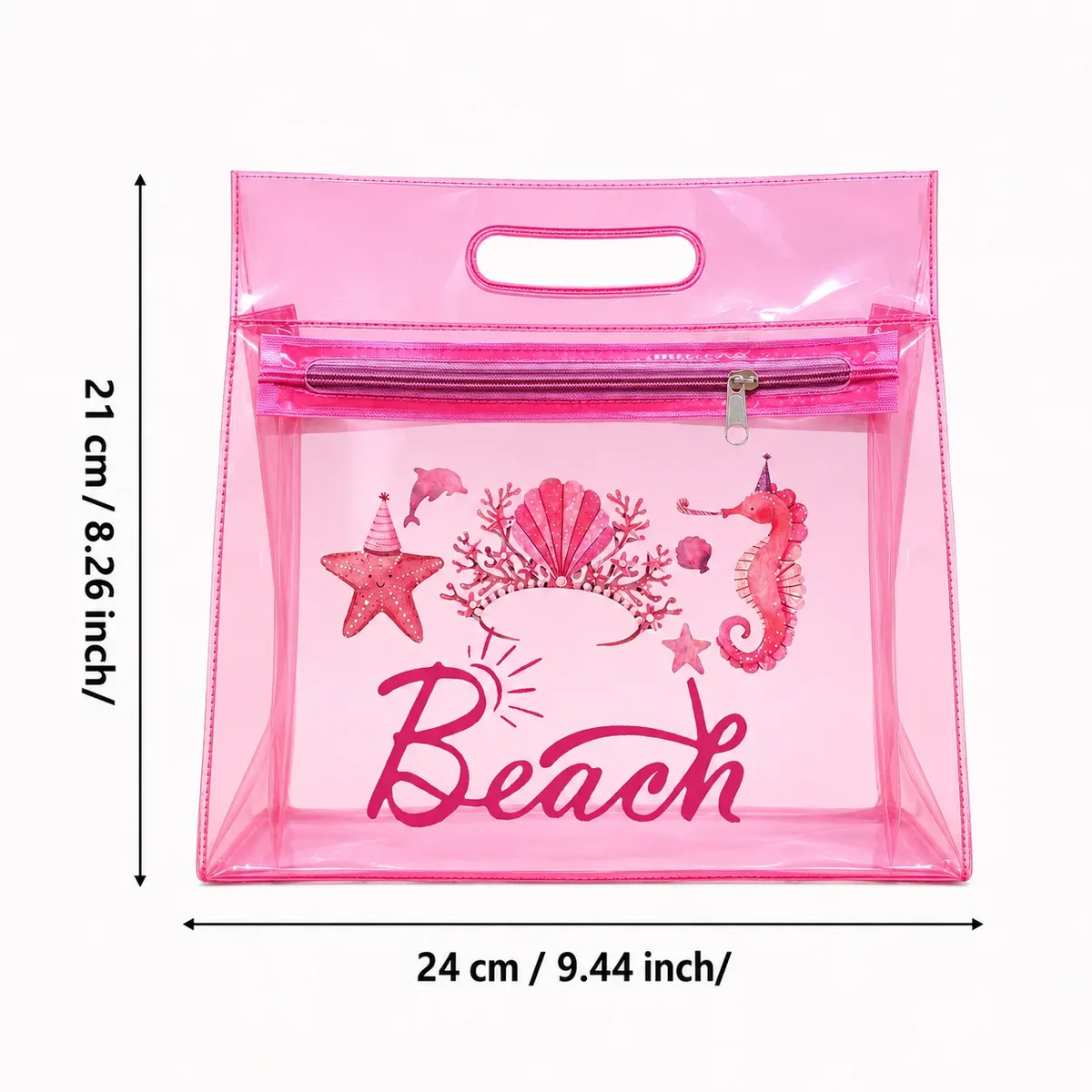 sac de plage en pvc transparent rose, organiseur de cosmétiques étanche avec fermeture éclair pour femmes, piscine, voyage, articles de toilette et été