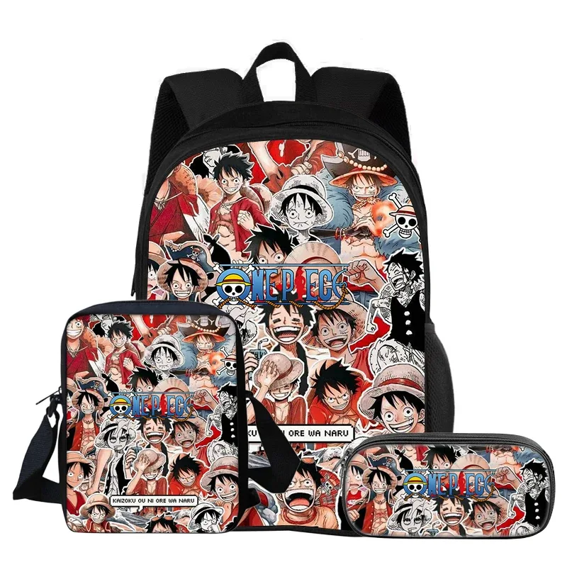 one piece monkey d. luffy – ensemble de 3 sacs à dos pour étudiants, sac à bandoulière d'école, sacs à crayons, sac à dos de voyage, cadeau d'anniversaire pour enfants