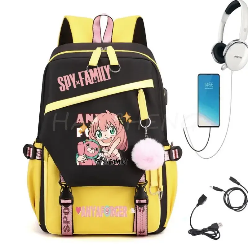 sac à dos familial éventuelles y x pour adolescents, charge usb, rose, voyage, sac à dos en toile pour étudiants, anya forger, cartables pour garçons et filles