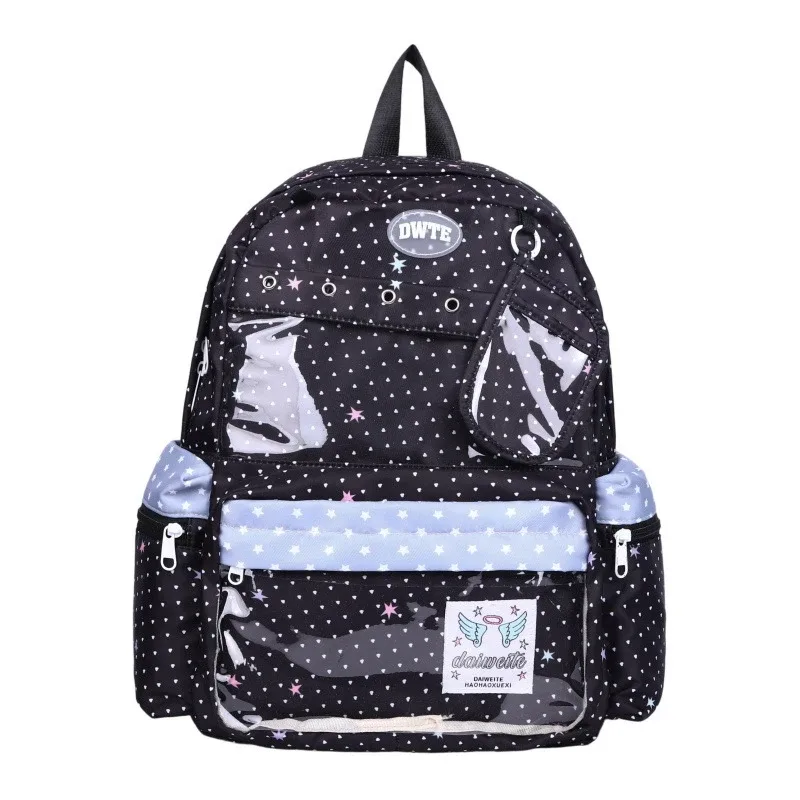 sac à dos tendance avec fenêtre transparente, grande capacité, sac d'école à pois pour adolescentes et étudiantes, sac à livres léger