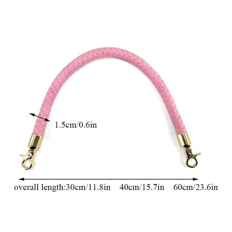 poignées en corde tressée en cuir pu 30/40/60cm, pour sacs à main, sangle de sac à bandoulière, accessoires de sac de bricolage pour sacs, boucle à crochet en alliage métallique