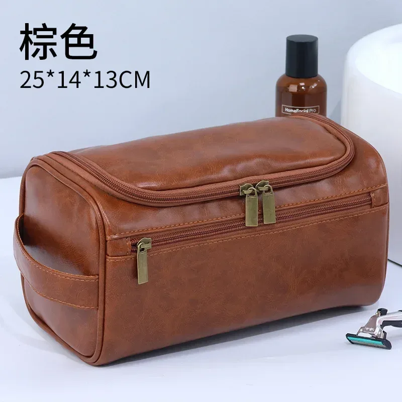 sac de maquillage suspendu de grande capacité, sac de lavage en cuir pu, sac à cosmétiques double couche pour hommes, organisateur essentiel de voyage, nouvelle collection 2024