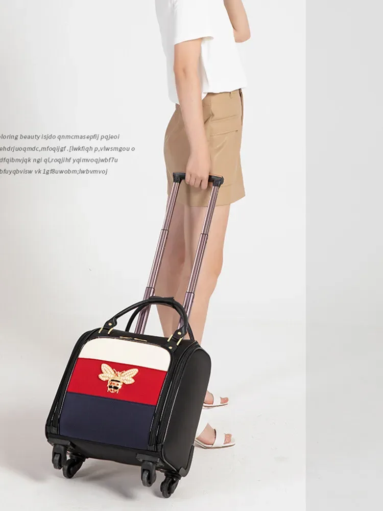 design de luxe 16/18 pouces avec sac à main femmes bagage roulant petite cabine continuer rétro dames chariot valise sac de voyage