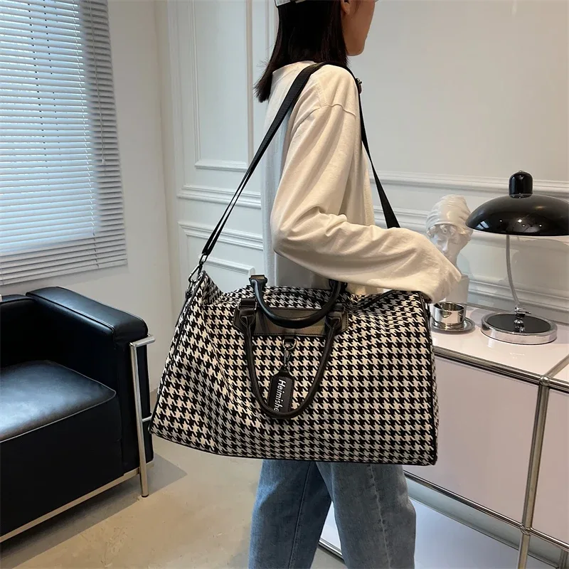 sac de voyage pied-de-poule pour femme, grand sac de sport, sac de sport, sac à main de week-end, sacs à bandoulière initiés, cubes d'emballage, fourre-tout
