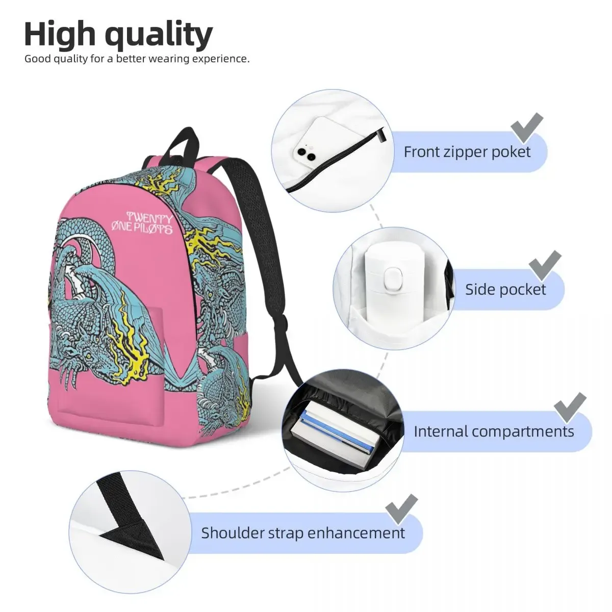 personnalisé t-twentys one p-pilots art classique sac à dos pour ordinateur portable hommes femmes sac à livres décontracté pour sac d'étudiant