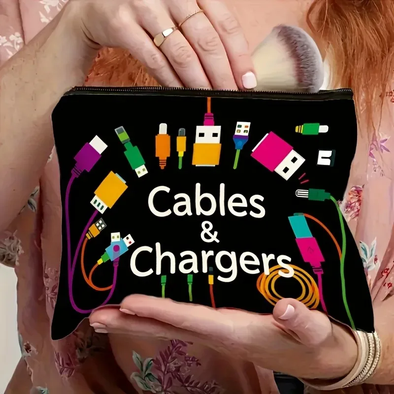 sac de rangement pour câbles et câbles colorés vibrants et usb, pochette durable à fermeture éclair, étui pour accessoires électroniques unisexe avec pochette imprimée "chargers"