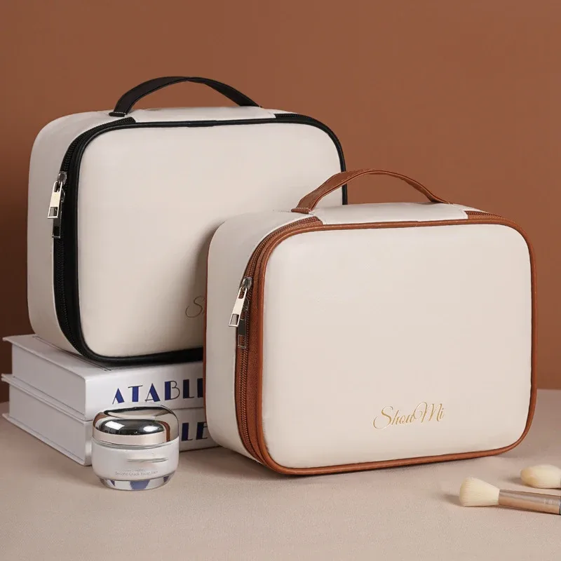 sac de maquillage fourre-tout de luxe en pu pour femmes, grande capacité, organisateur de voyage portable, sac de rangement de cosmétiques, pochette double couche pour dames