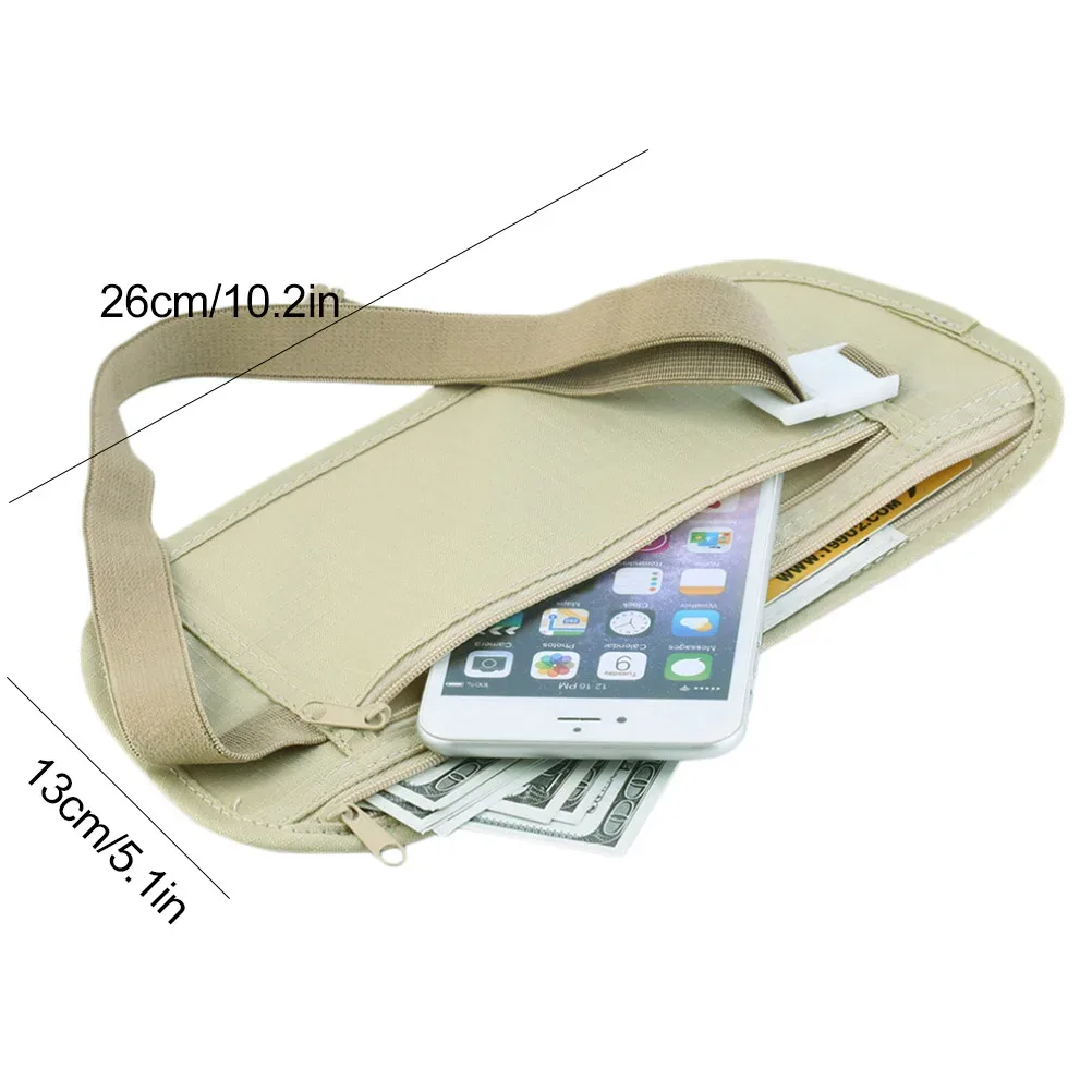 sac de taille invisible pour passeport de voyage, pochette de ceinture d'argent, portefeuille de sécurité caché, sac de rangement de cadeau, support de téléphone de sport