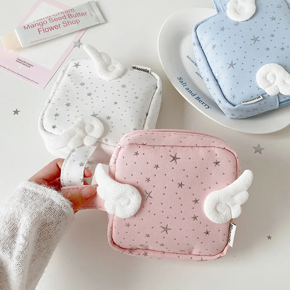 sac de rangement cosmétique portable multi-usage motif ange mignon, trousse de toilette, pochette de rangement pour rouge à lèvres et maquillage pour femmes, sac de voyage à main