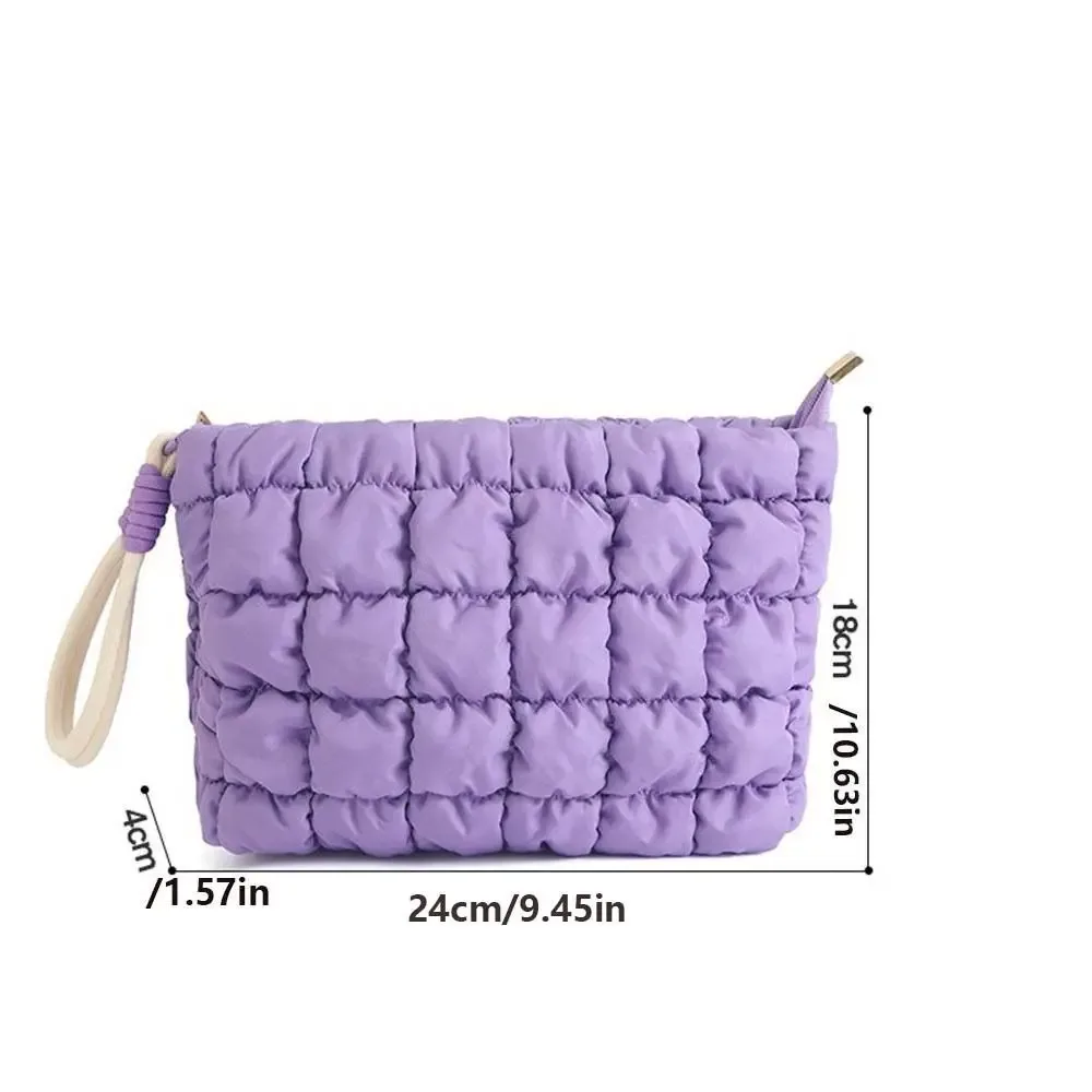 pochette de maquillage mignonne de style coréen, couleur unie, grande capacité, sac à main nuage avec fermeture éclair, sac cosmétique doux pour femmes et filles