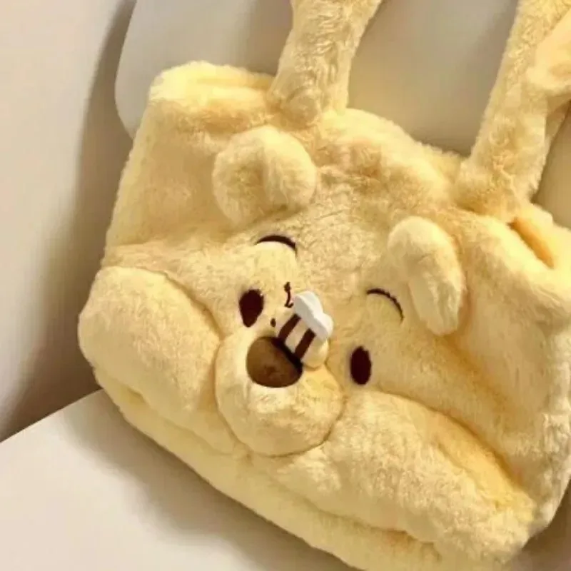 sac à bandoulière kawaii en peluche multi-styles, mignon winnie l'ourson, sac à main ours de dessin animé, grande capacité, sac bandoulière pour filles