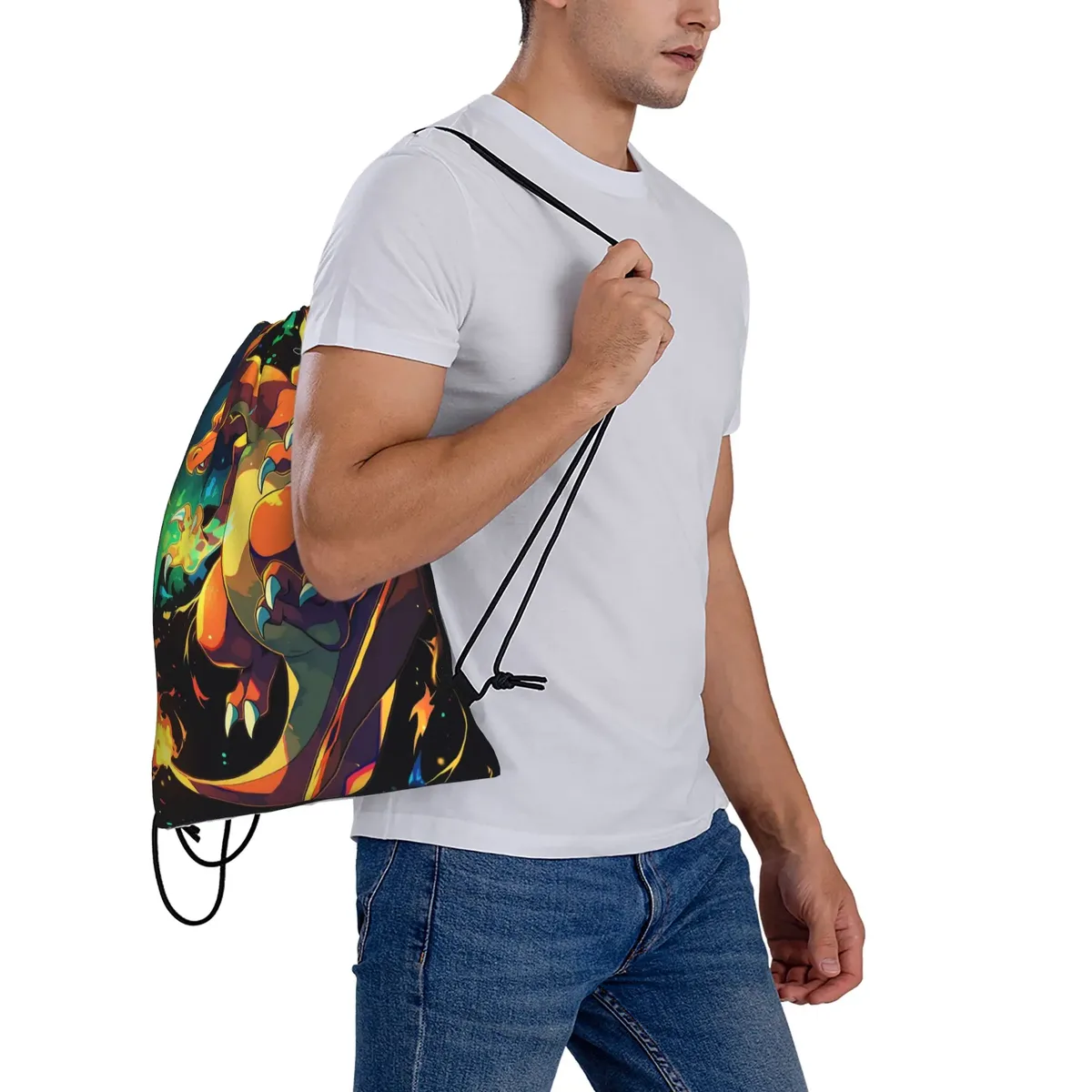 pochette de voyage pokemon charizard kawaii, sacs à cordon, sacs de rangement pour chaussures et vêtements, sac à dos portable multifonction pour adolescents