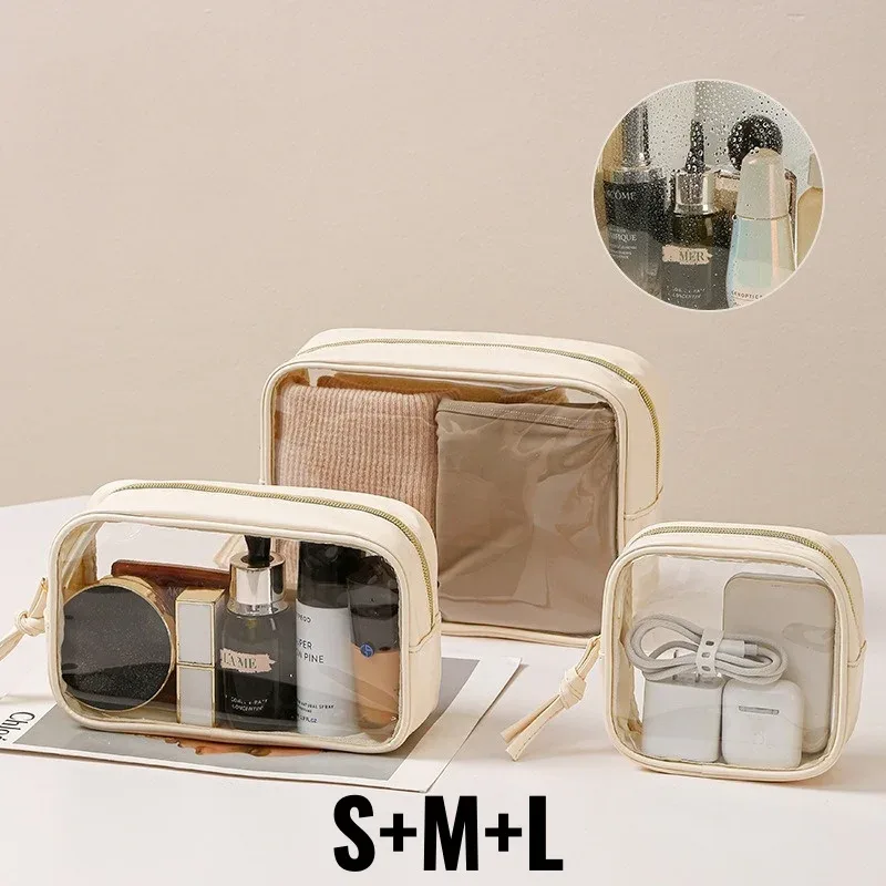 sac à cosmétiques étanche, sac de rangement portable pour cosmétiques, sac de lavage transparent en pvc de grande capacité, sac de rangement de voyage, 1/3 pièces