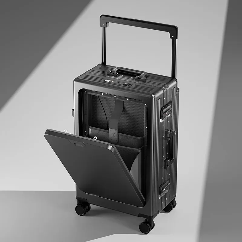 valise de voyage à roulettes large avec ouverture frontale, cadre en aluminium, sac multifonctionnel pour ordinateur portable d'affaires, valise à main 20-28''